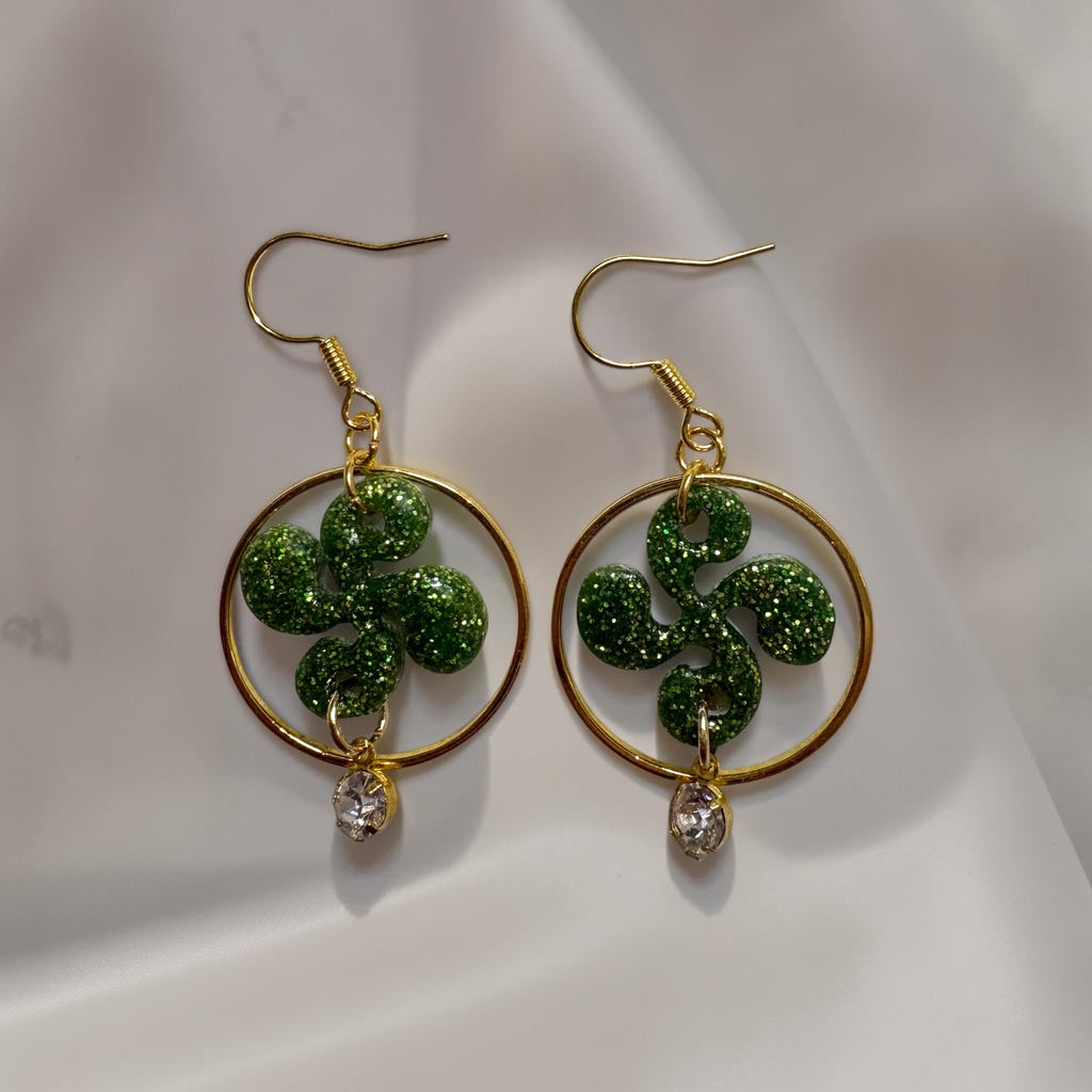 Boucles d'oreilles Croix Basque - Vert Clair Pailleté