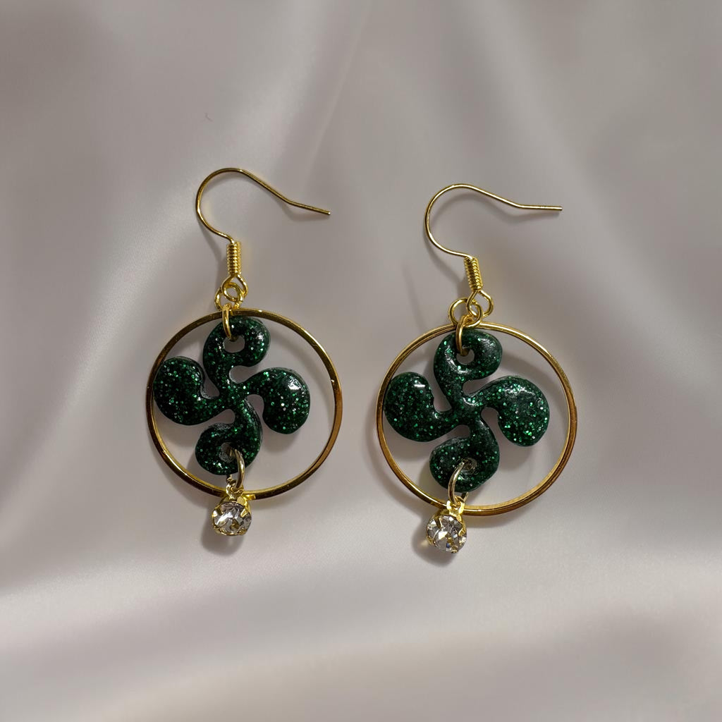 Boucles d'oreilles Croix Basque - Vert Emeraude Pailleté
