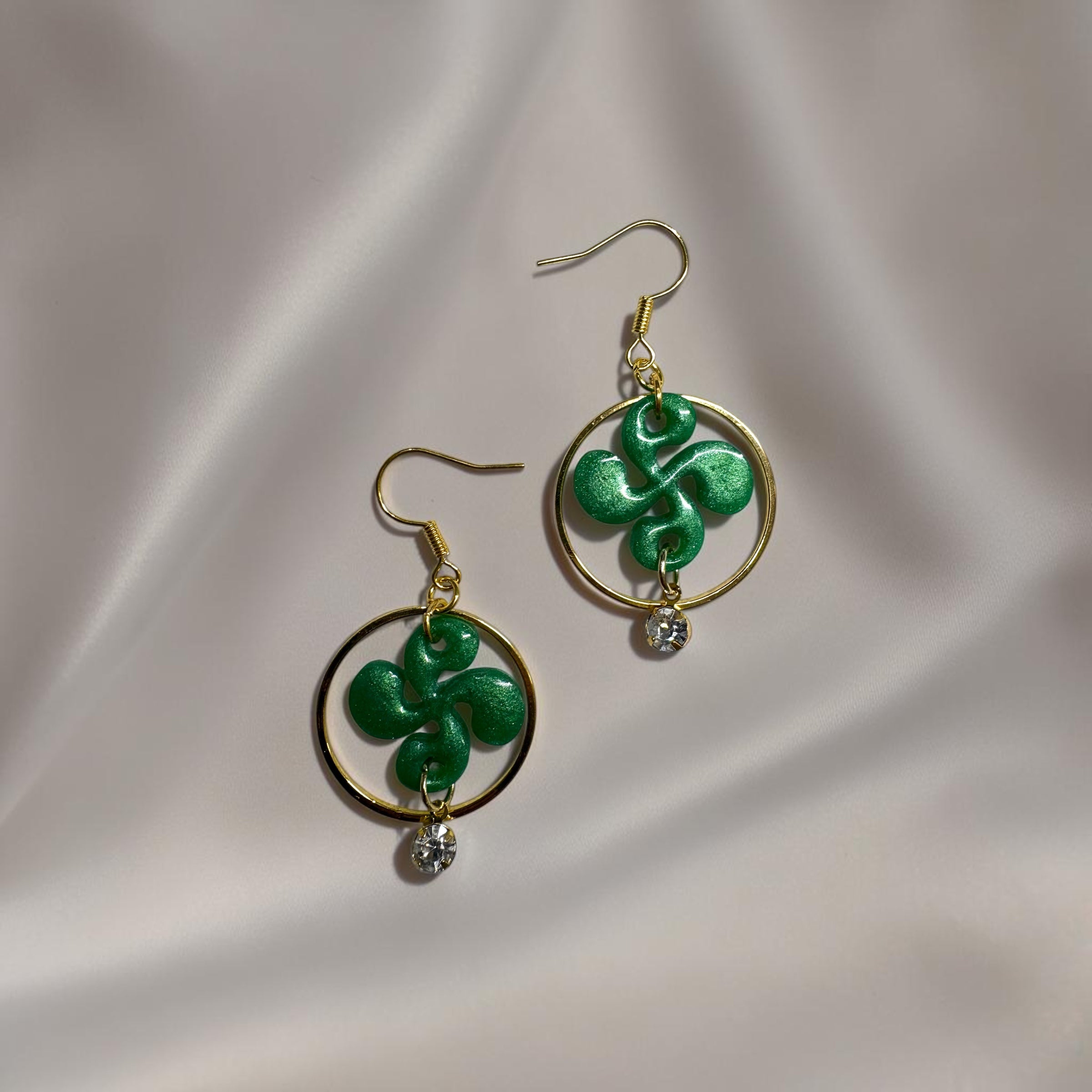 Boucles d'oreilles Croix Basque - Vert Nacré