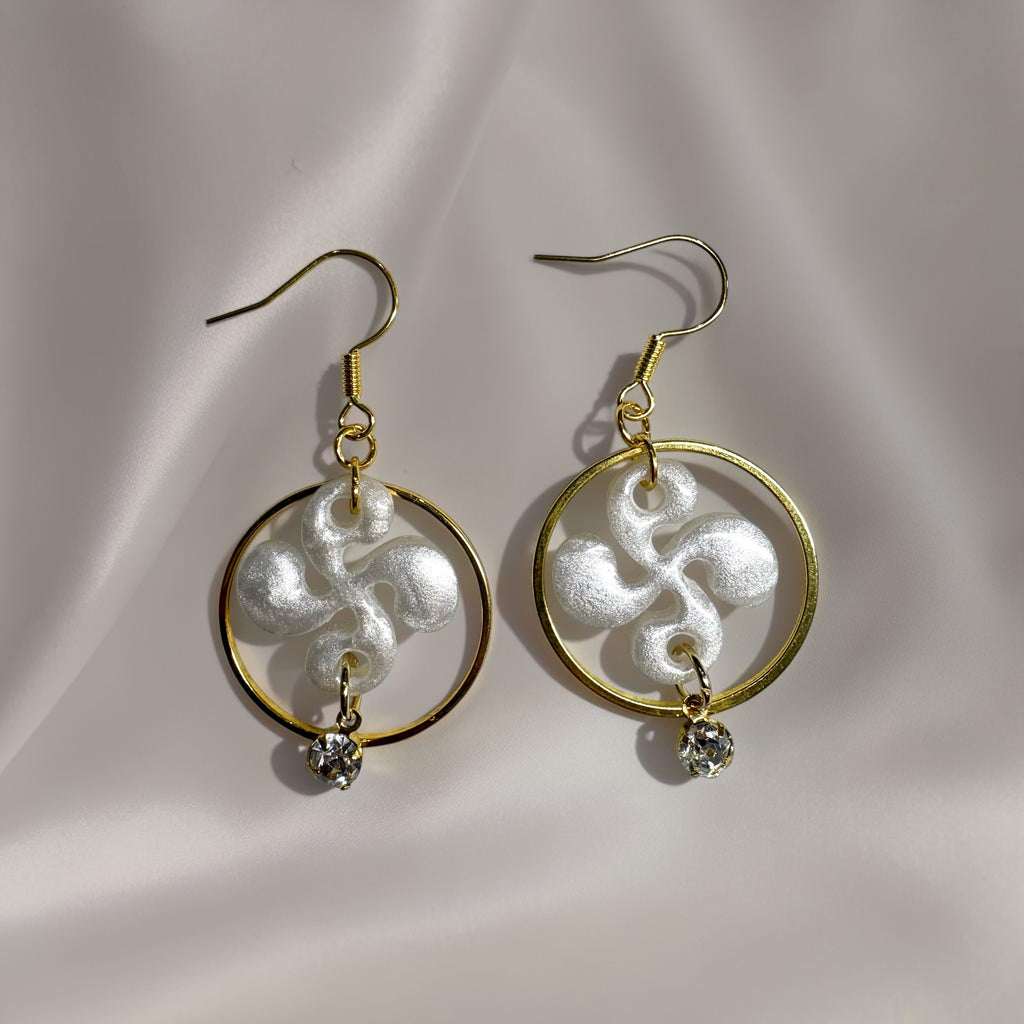 Boucles d'oreilles Croix Basque - Blanc Nacré
