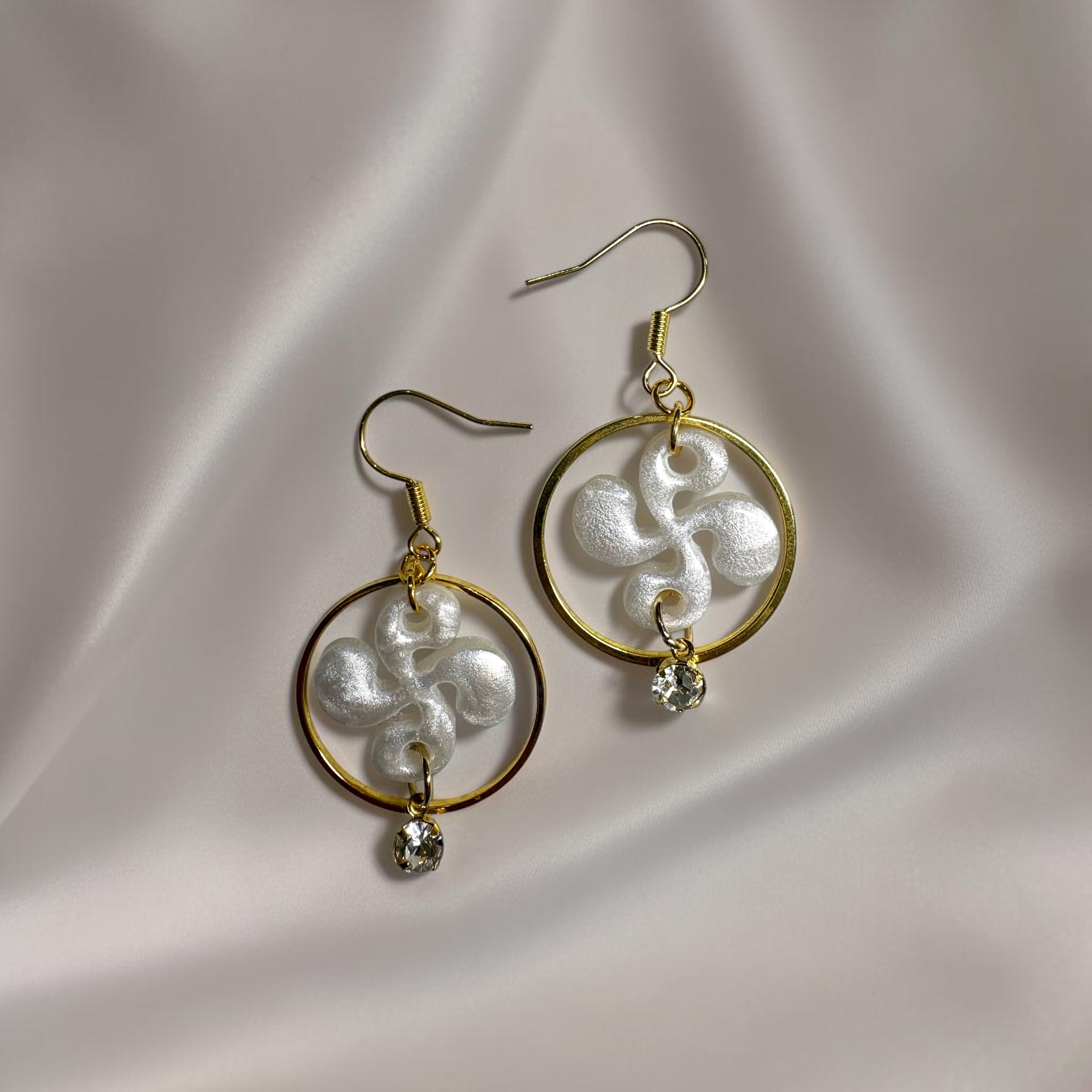 Boucles d'oreilles Croix Basque - Blanc Nacré