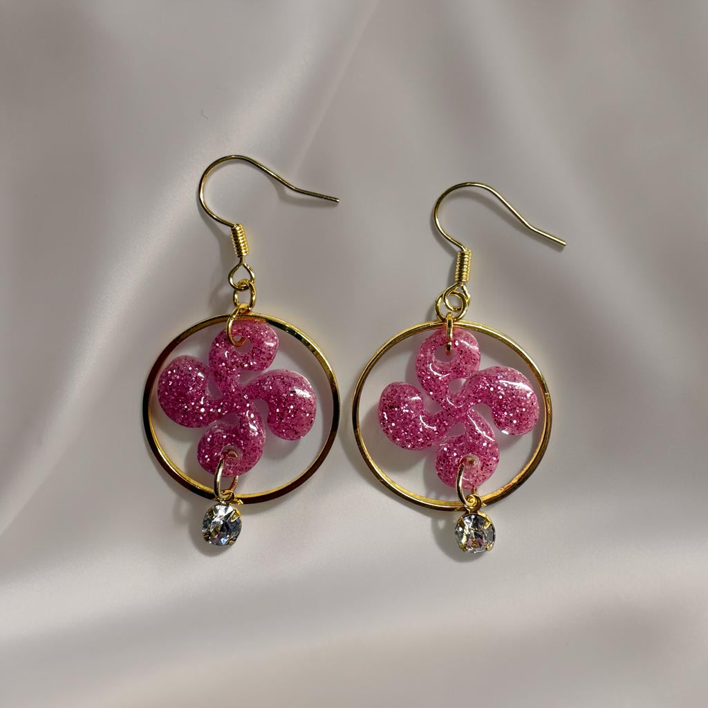 Boucles d'oreilles Croix Basque - Rose Pailleté