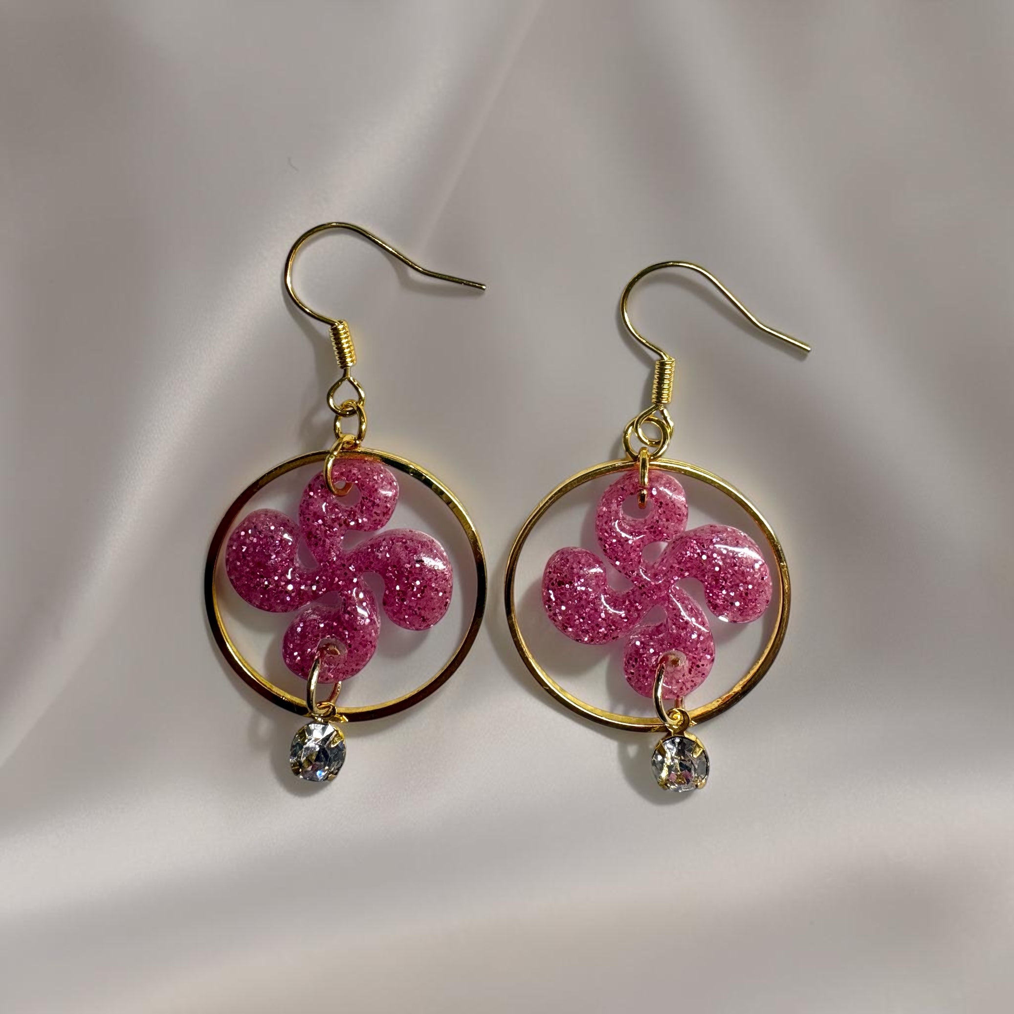 Boucles d'oreilles Croix Basque - Rose Pailleté
