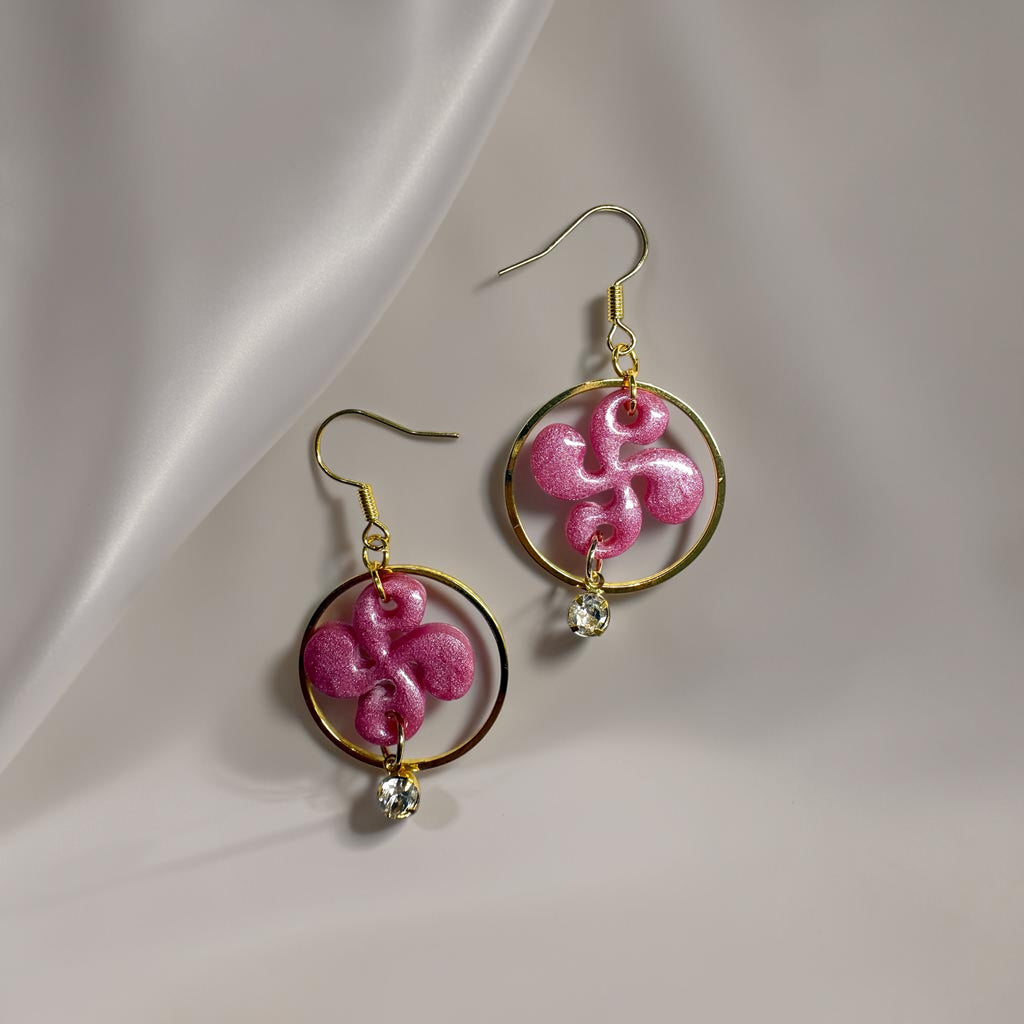 Boucles d'oreilles Croix Basque - rose Nacré
