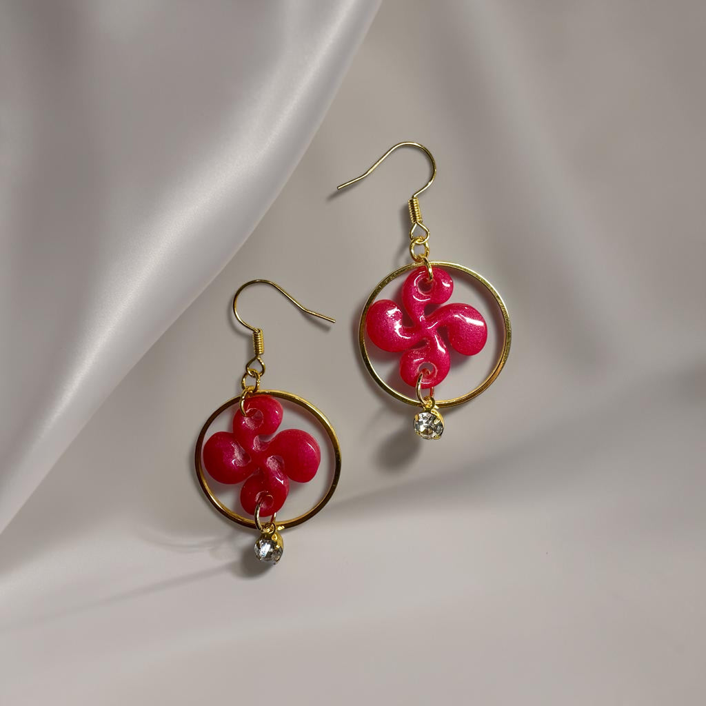 Boucles d'oreilles Croix Basque - Rose Framboise Nacré